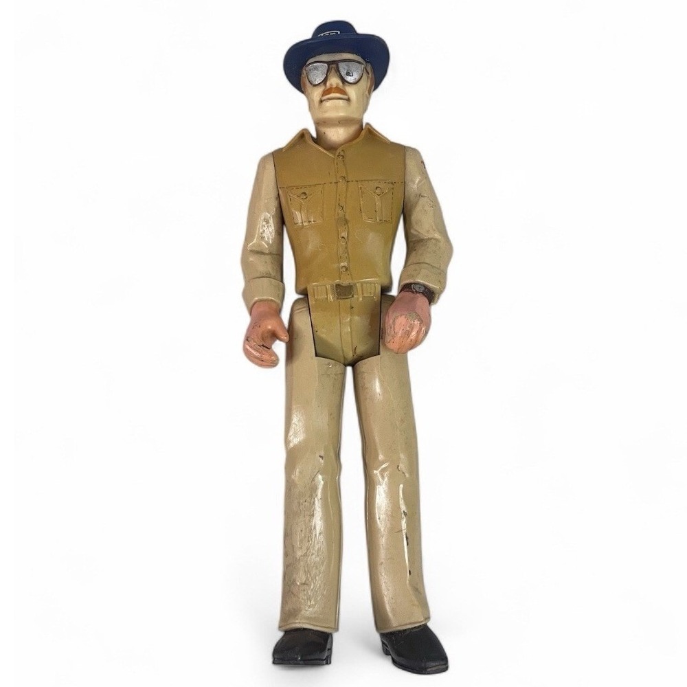 Vintage Tonka Action Figure Tan Work Uniform Blue Hat Sunglasses Mustache 3.75in
